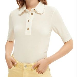 Scotch & Soda Maison Ribbed Polo Cream Shirt